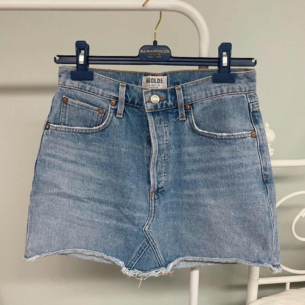 SOLD AGOLDE High Rise Denim Mini Skirt - Picture 1 of 7